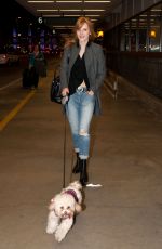 BELLA THORNE and Her Dog Kingston at LAX Airport