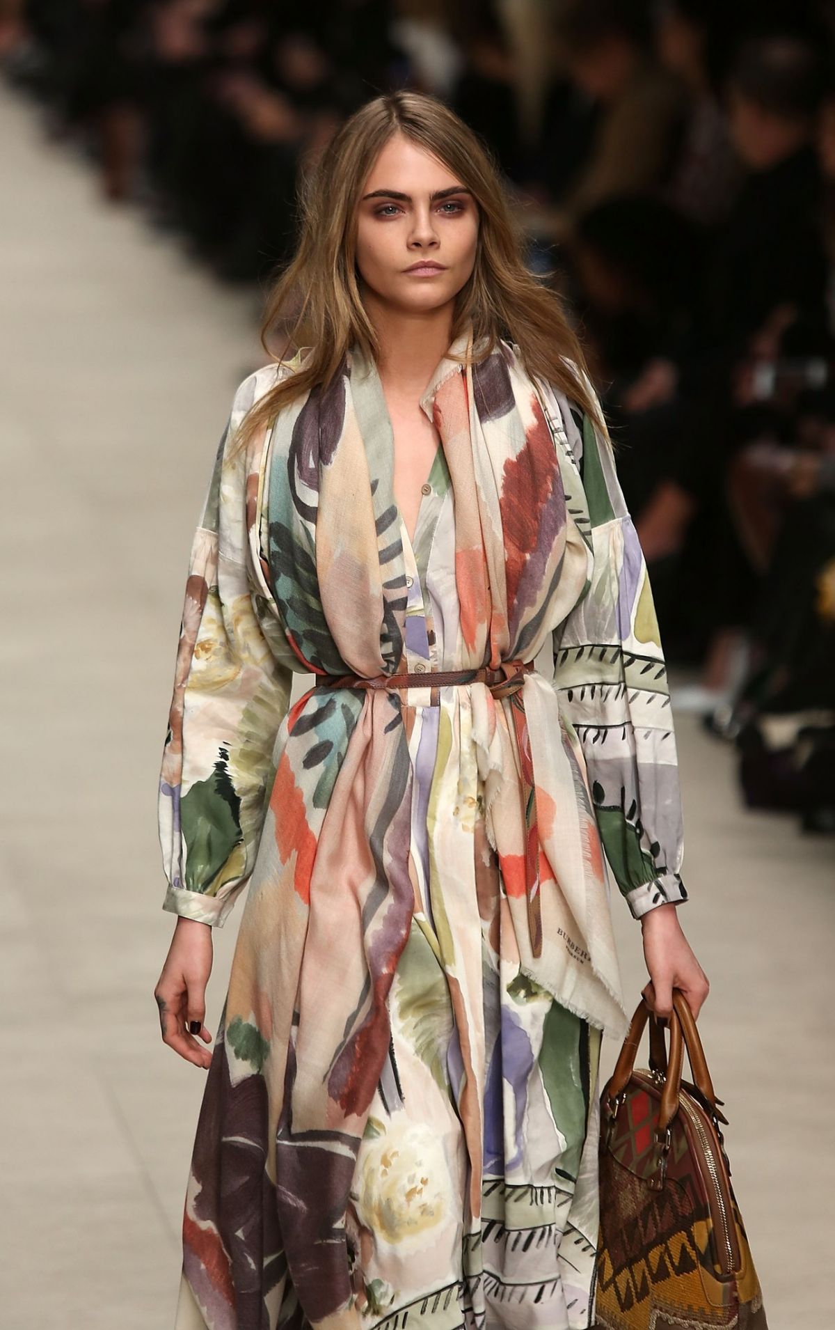 CARA DELEVINGNE on Runways of Burberry Fall/Winter Fashion Show