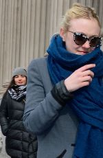 DAKOTA FANNING in Leather Pant Out and About in New York