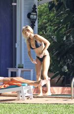JOANNA KRUPA in Black Bikini at Pool in Miami