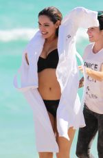 KELLY BROOK in Black Bikini and White Robe At New Look Swimwear Photoshoot