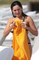 KELLY BROOK in Striped Bikini on the Beach In Miami