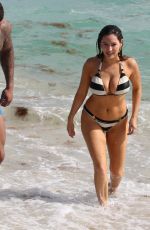 KELLY BROOK in Striped Bikini on the Beach In Miami