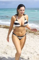 KELLY BROOK in Striped Bikini on the Beach In Miami