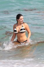 KELLY BROOK in Striped Bikini on the Beach In Miami
