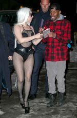 LADY GAGA in a Fishnet Bodysuit Out in New York