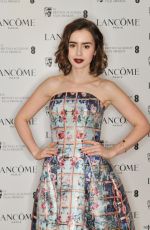 LILY COLLINS at Lancome Pre-Bafta Party in London