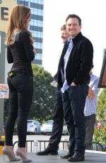 MARIA MENOUNOS and MICHELLE DOCKERY on the Set of Extra at Universal City