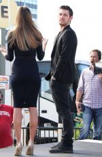 RENEE BARGH on the Set of Extra in Los Angeles