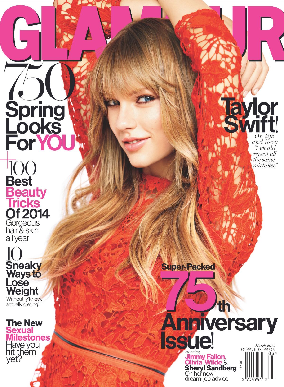 TAYLOR SWIFT on the Cover of Glamour Magazine, March 2014 Issue