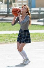 BELLA THORNE Playing Basketball on the Set of Mostly Ghostly 2 in Los Angeles