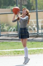 BELLA THORNE Playing Basketball on the Set of Mostly Ghostly 2 in Los Angeles