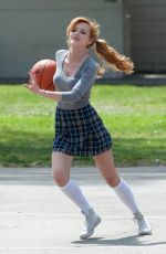 BELLA THORNE Playing Basketball on the Set of Mostly Ghostly 2 in Los Angeles