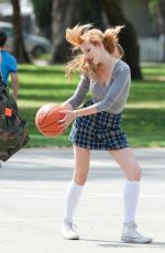 BELLA THORNE Playing Basketball on the Set of Mostly Ghostly 2 in Los Angeles