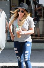 HILARY DUFF in Ripped Jeans Out and About in Beverly Hills