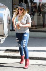 HILARY DUFF in Ripped Jeans Out and About in Beverly Hills