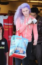 IRELAND BALDWIN with Purple Hair Out Shopping in Tarzana