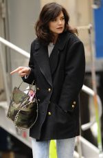 KATIE HOLMES on the Set of Dangerous Liaisons in New York