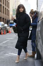 KATIE HOLMES on the Set of Dangerous Liaisons in New York