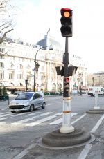 KENDALL JENNER Driving Smart Car on Her Eay to Musee du Douvre in Paris