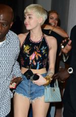 MILEY CYRUS in Jeans Shorts Arrives at Cameo Nightclub in Miami