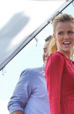 BROOKLYN DECKER on the Set of Extra in Los Angeles