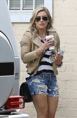 HILARY DUFF in Ripped Shorts Out Shopping in Beverly Hills