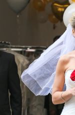 KATE GOSSELIN in Wedding Dress Promotes Brides for a Day in New York