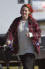 KRISTEN STEWART wirh Red Hair on the Set of American Ultra in New Orleans