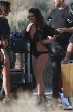LEA MICHLE in Swimsuit at a Music Video Set in Los Angeles