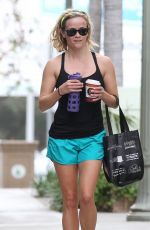 REESE WITHERSPOON in Shorts and Tank Top Leaves a Gym in Brentwood