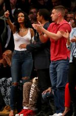RIHANNA at Raptors vs Nets Basketball Game in New York