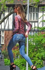ABBIGAIL ABBEY CLANCY in Ripped Jeans at a Gas Station in London