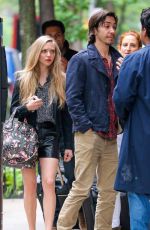 AMANDA SEYFRIEN in Leather Shorts Out in New York