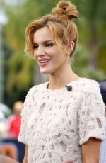 BELLA THORNE on the Set of Extra in Los Angeles