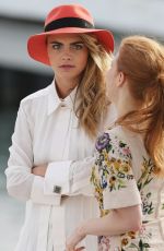CARA DELEVINGNE and JESSICA CHASTAIN at Le Grand Journal Interview in Cannes