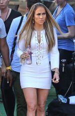 JENNIFER LOPEZ in White Dress on the Set of American Idol in Hollywood
