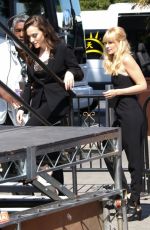 KAT DENNINGS and BETH BEHRS on the Set of Extra in Universal City