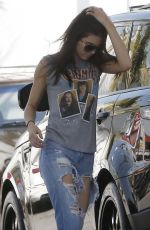 KENDALL JENNER in Ripped Jeans at a Gas Station in Studio City