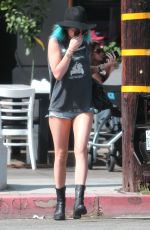 KYLIE JENNER in Cutoffs Shorts at Toast in West Hollywood