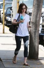 LILY COLLINS in Leggings Leaving a Gym in Hollywood