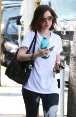 LILY COLLINS in Leggings Leaving a Gym in Hollywood