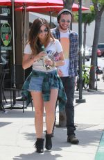LUCY HALE in Jeans Shorts Leaves Crave Cafe in Los Angeles