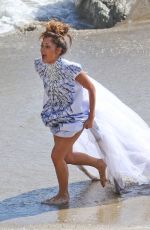NICOLE SCHERZINGER in the Set of Her New Music Video at Malibu Beach