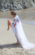 NICOLE SCHERZINGER in the Set of Her New Music Video at Malibu Beach