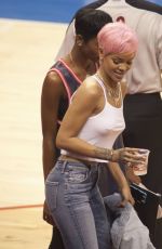 RIHANNA Shows Pink Hair at the Clippers Game in Los Angeles