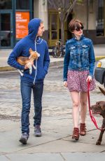 ANNE HATHAWAY and Adam Shulman Walks Her Dogs Out in New York