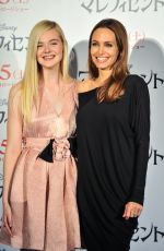 ELLE FANNING and ANGELINA JOLIE at Maleficent Press Conference in Tokyo