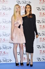 ELLE FANNING and ANGELINA JOLIE at Maleficent Press Conference in Tokyo