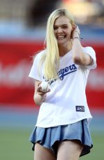 ELLE FANNING Throw First Pitch at Dodger